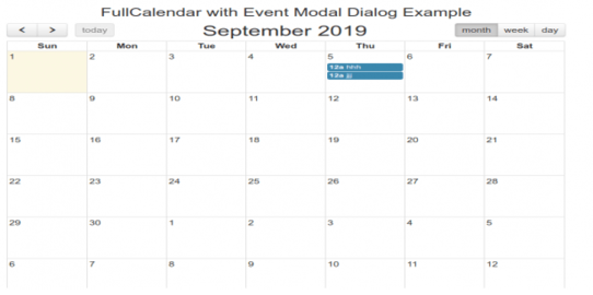 FullCalendar with Event Modal Dialog Example